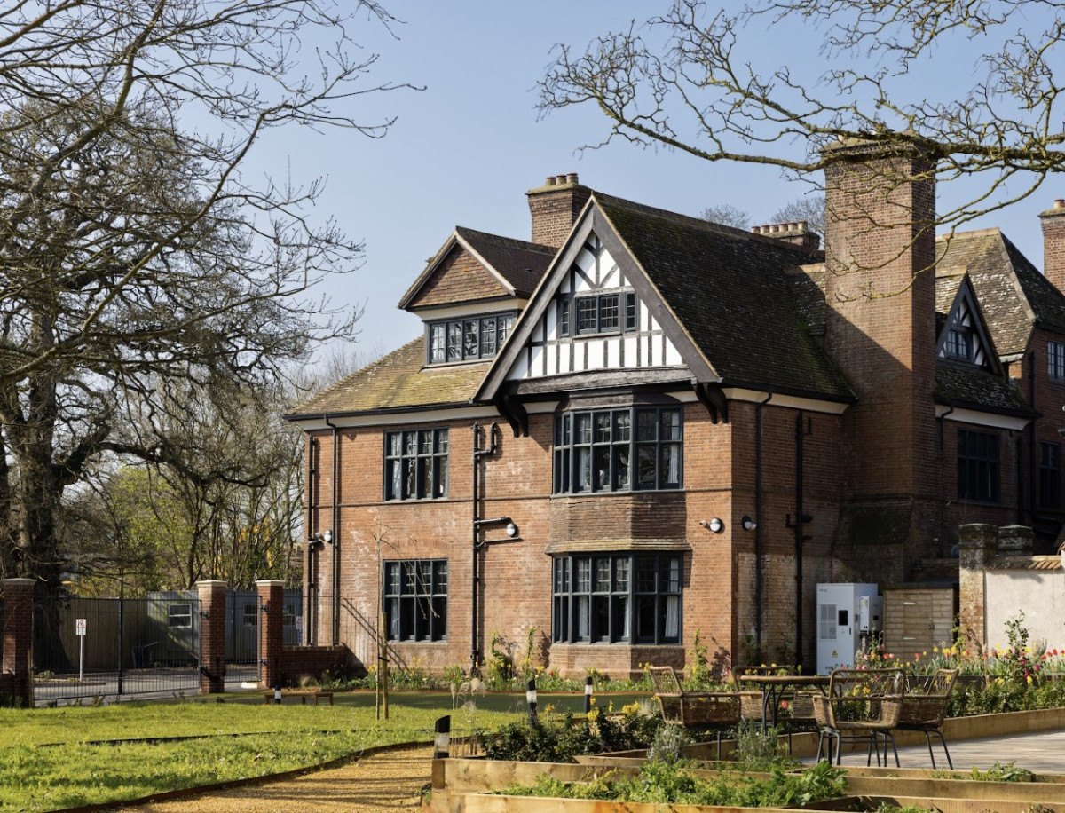 Spurfield House exterior viewed from the front, with its entrance and upper storeys.